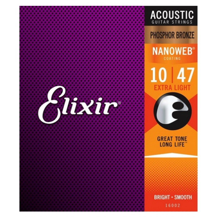 Elixir Phosphor Bronze Nanoweb Extra Light 10 - 47 Acoustic Strings 